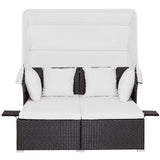 Outdoor Rattan Daybed Sunbed Wicker Furniture Retractable Canopy Patio Sofa Set
