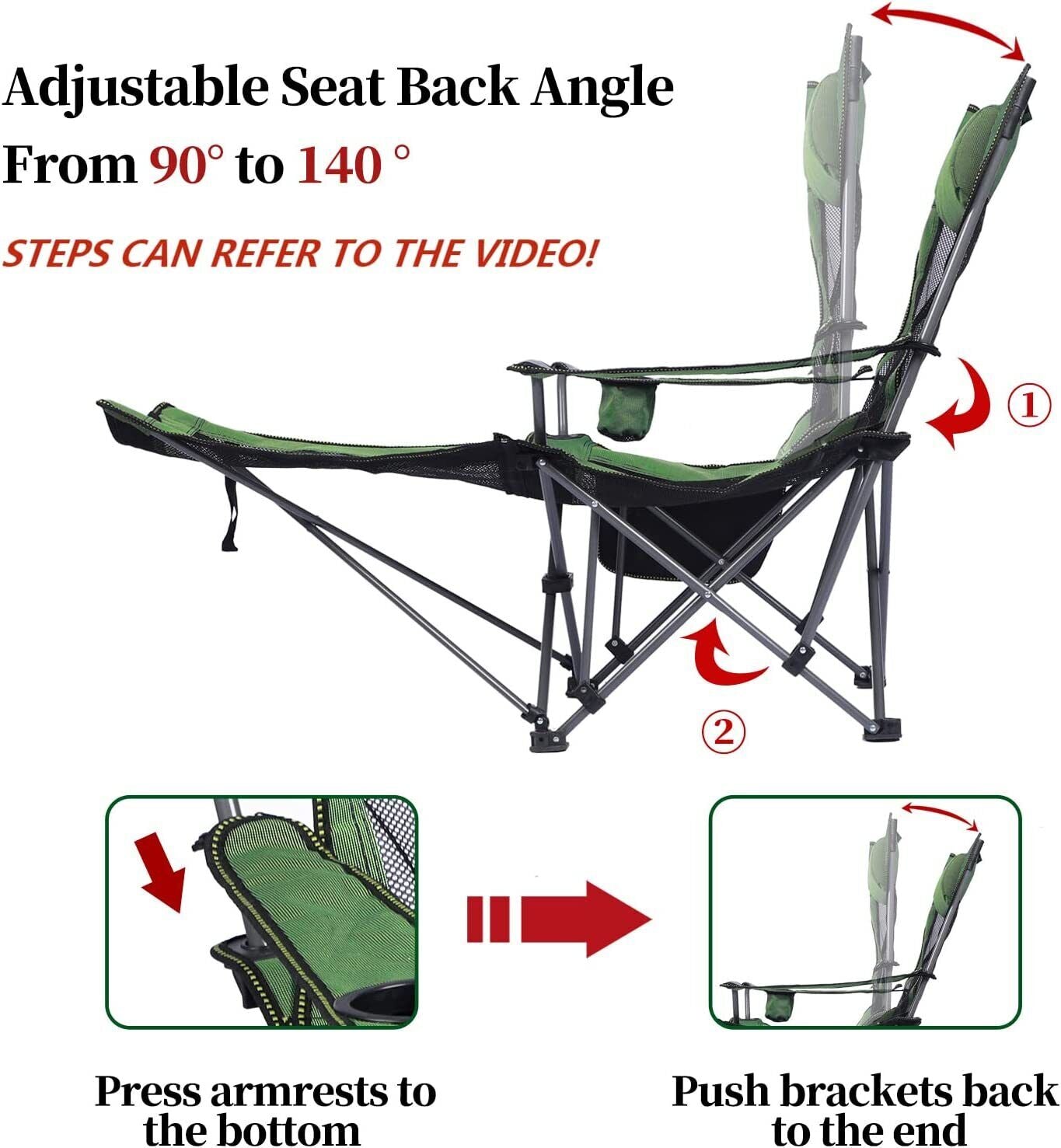 Portable Reclining Camping Chair with Footrest & Headrest