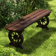 2-Seat Carbonised Fir Garden Bench with Wagon-Wheel Arms