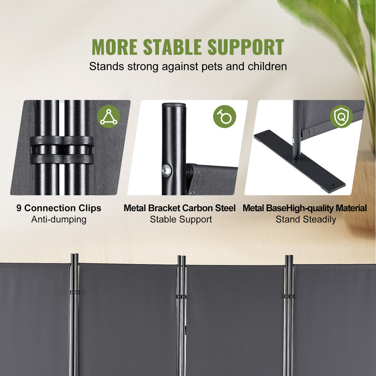 Dark Grey 4-Panel Coated-Fabric Room Divider – 224 × 171cm