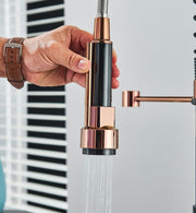 Black & Rose Gold Pull-Out Kitchen Mixer Tap