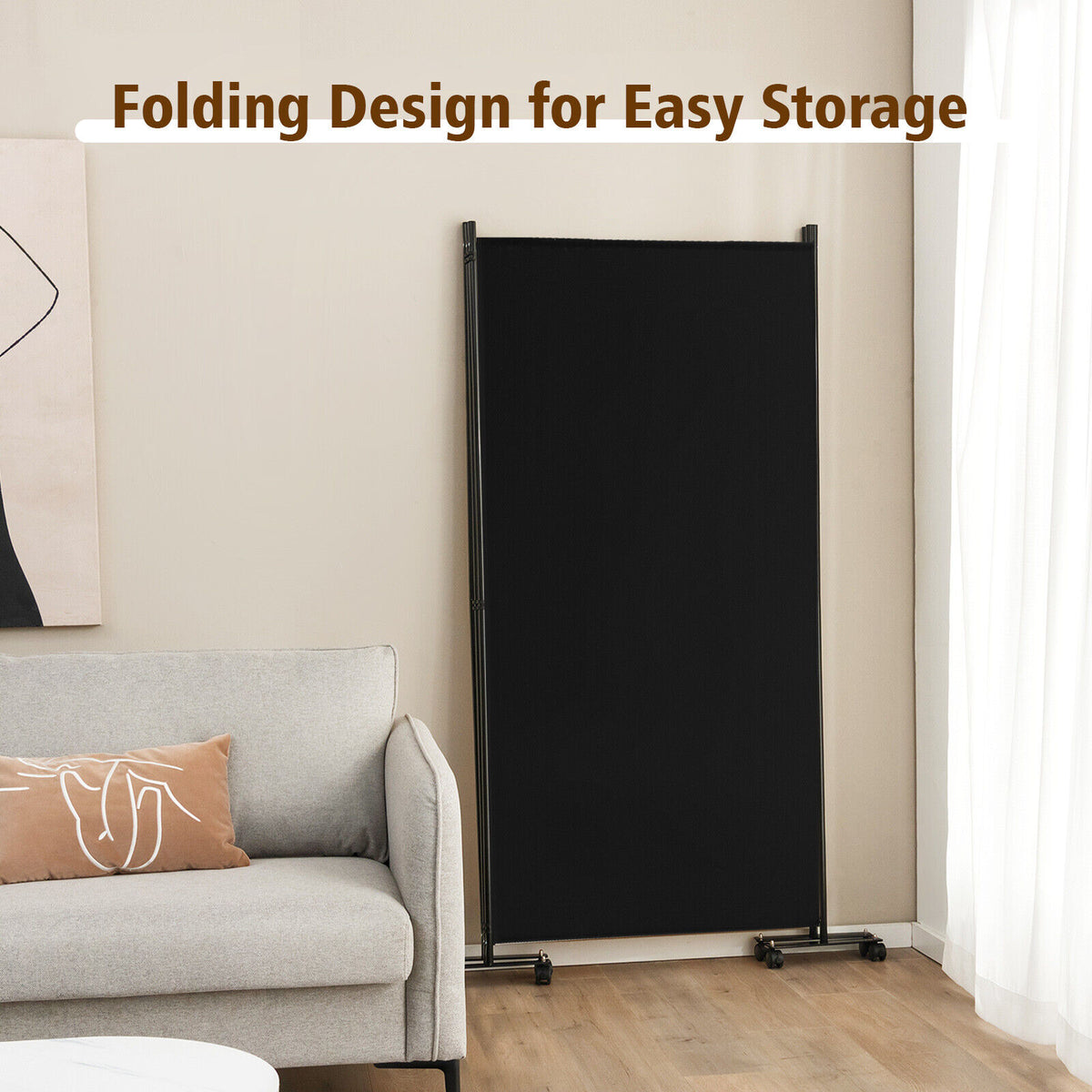 262 × 180 cm 3-Panel Rolling Room Divider – 4 Colours