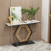 Heavy-Duty Marble-Style Console Table with Geometric Base