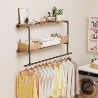 116 cm Wall-Mounted Pipe Garment Rack with 2 Shelves – 2 Finishes