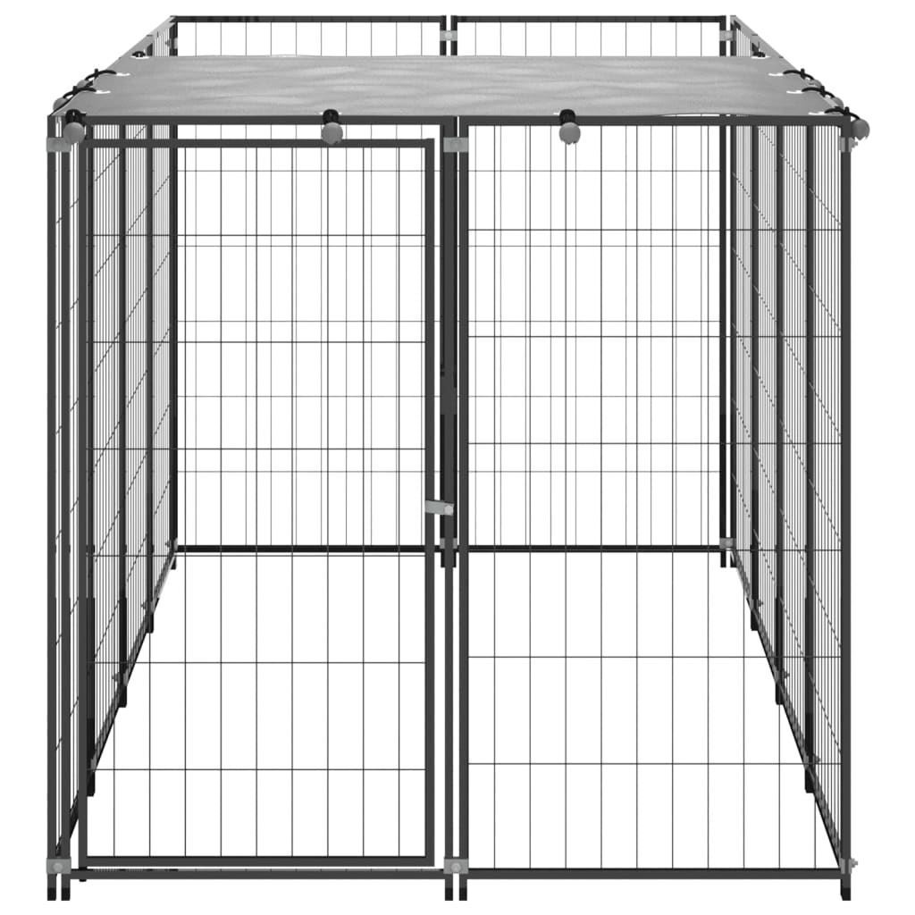 Black Steel Outdoor Dog Kennel Run with Roof