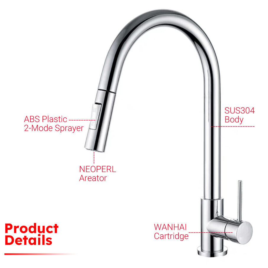 Chrome 2-Mode Pull-Out Kitchen & Laundry Mixer Tap