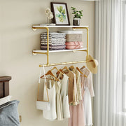 116 cm Wall-Mounted Pipe Garment Rack with 2 Shelves – 2 Finishes