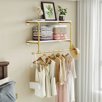 116 cm Wall-Mounted Pipe Garment Rack with 2 Shelves – 2 Finishes