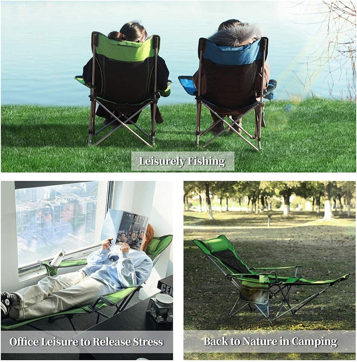 Portable Reclining Camping Chair with Footrest & Headrest