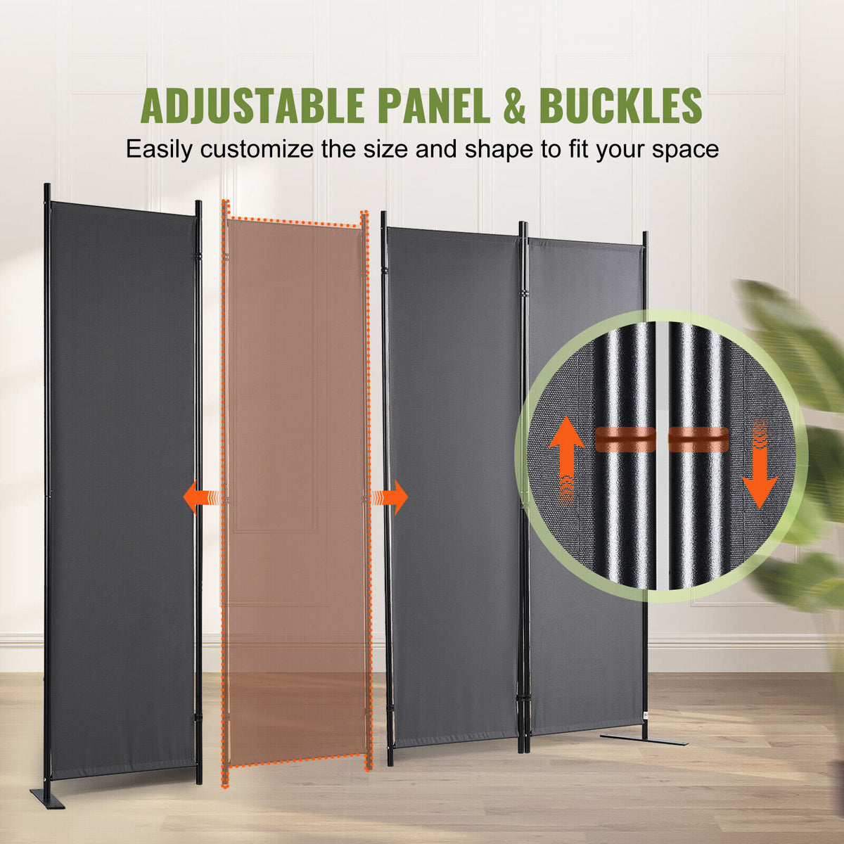 Dark Grey 4-Panel Coated-Fabric Room Divider – 224 × 171cm