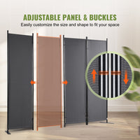 Dark Grey 4-Panel Coated-Fabric Room Divider – 224 × 171cm