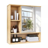 Wall Medicine Cabinet Natural Bamboo Bathroom Vanity Mirror 5 Open Storage Shelf