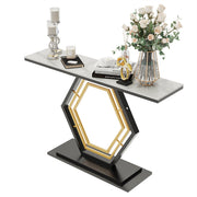 Heavy-Duty Marble-Style Console Table with Geometric Base