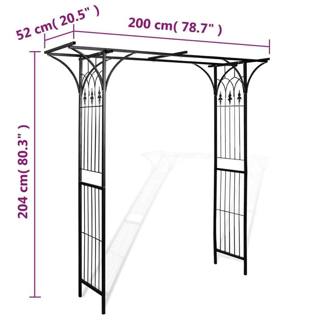 Black Iron Garden Arch for Climbing Plants – 200 × 52 × 204 cm