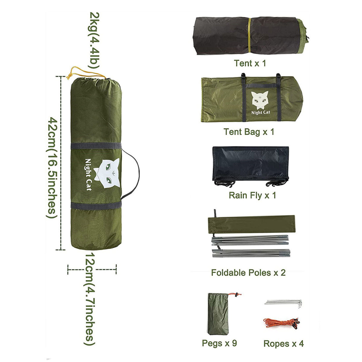 Night Cat Backpacking Tent for One 1 to 2 Persons Lightweight Waterproof Camping Hiking Tent for Adults Kids Scouts Easy Setup Single Layer 2.2x1.2m