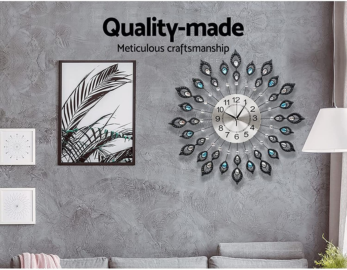 60 cm Crystal-Style Peacock Wall Clock
