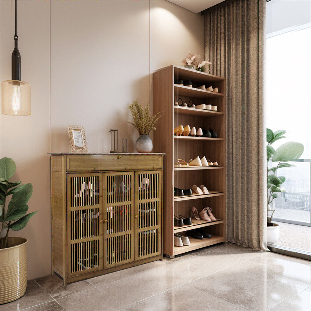 4-Tier Bamboo Shoe Cabinet with Large Drawer – 16–18 Pairs