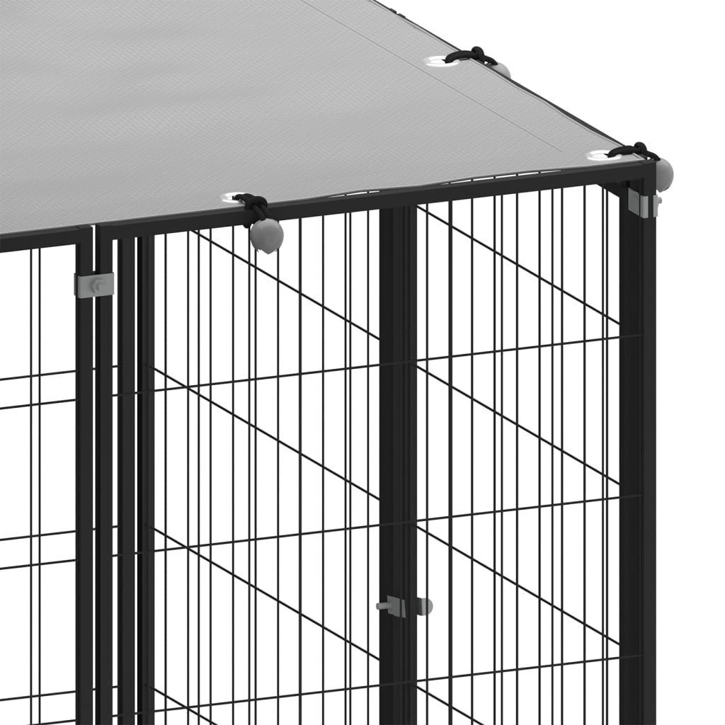 Black Steel Outdoor Dog Kennel Run with Roof