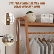 Freestanding Bamboo Garment Rack with Rail, Top Shelf & Shoe Storage