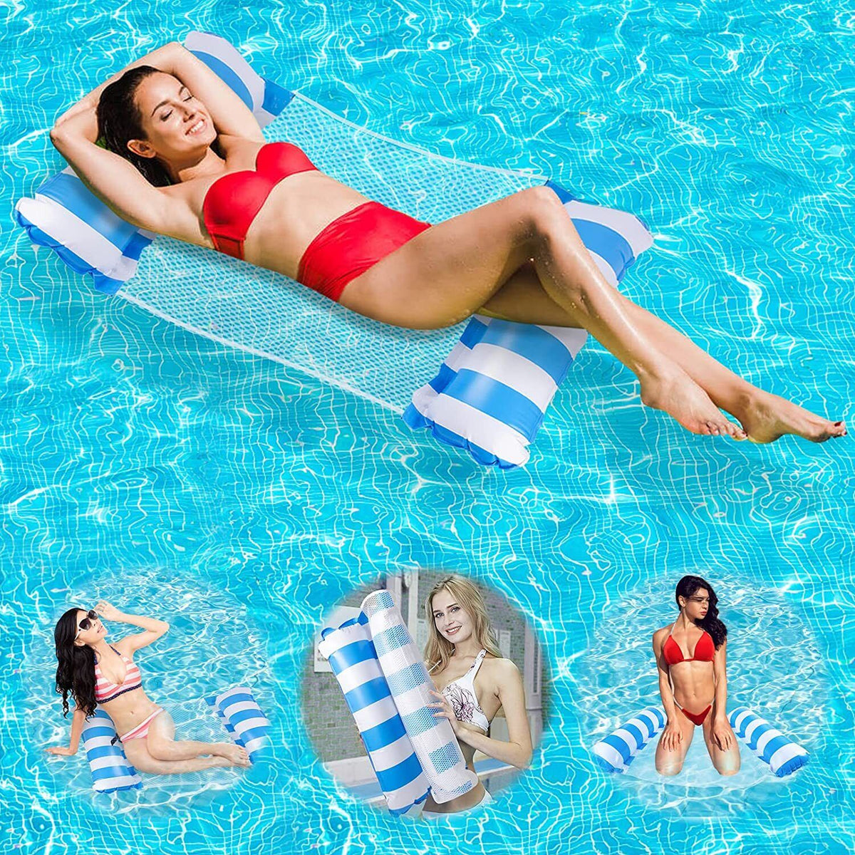 2 Pack Inflatable Summer Swimming Hammock Floating Water Float Pool Lounge Bed