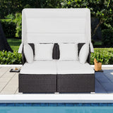 Outdoor Rattan Daybed Sunbed Wicker Furniture Retractable Canopy Patio Sofa Set