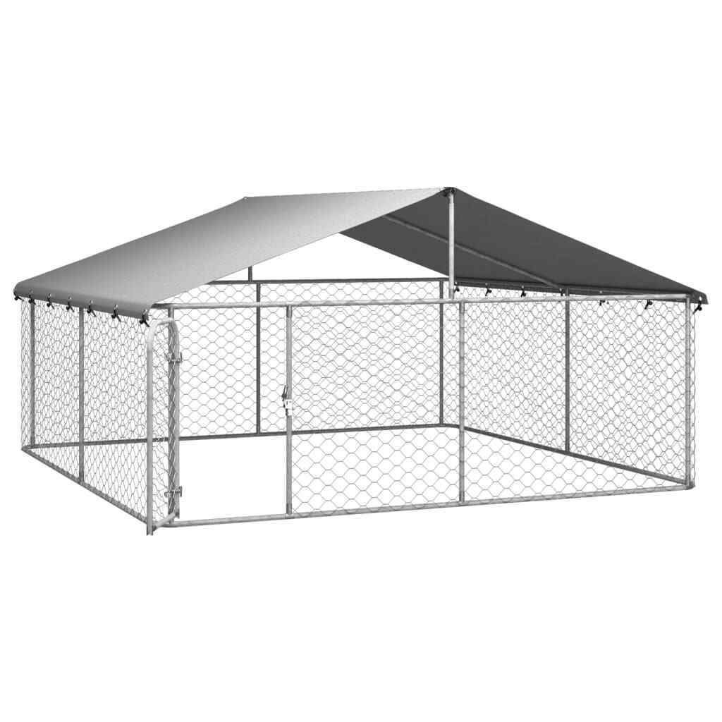 3 × 3 m Galvanised-Steel Dog Kennel Run with Roof