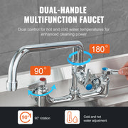 Commercial Wall Mount Kitchen Sink Faucet Pre-Rinse Sprayer 44" Height