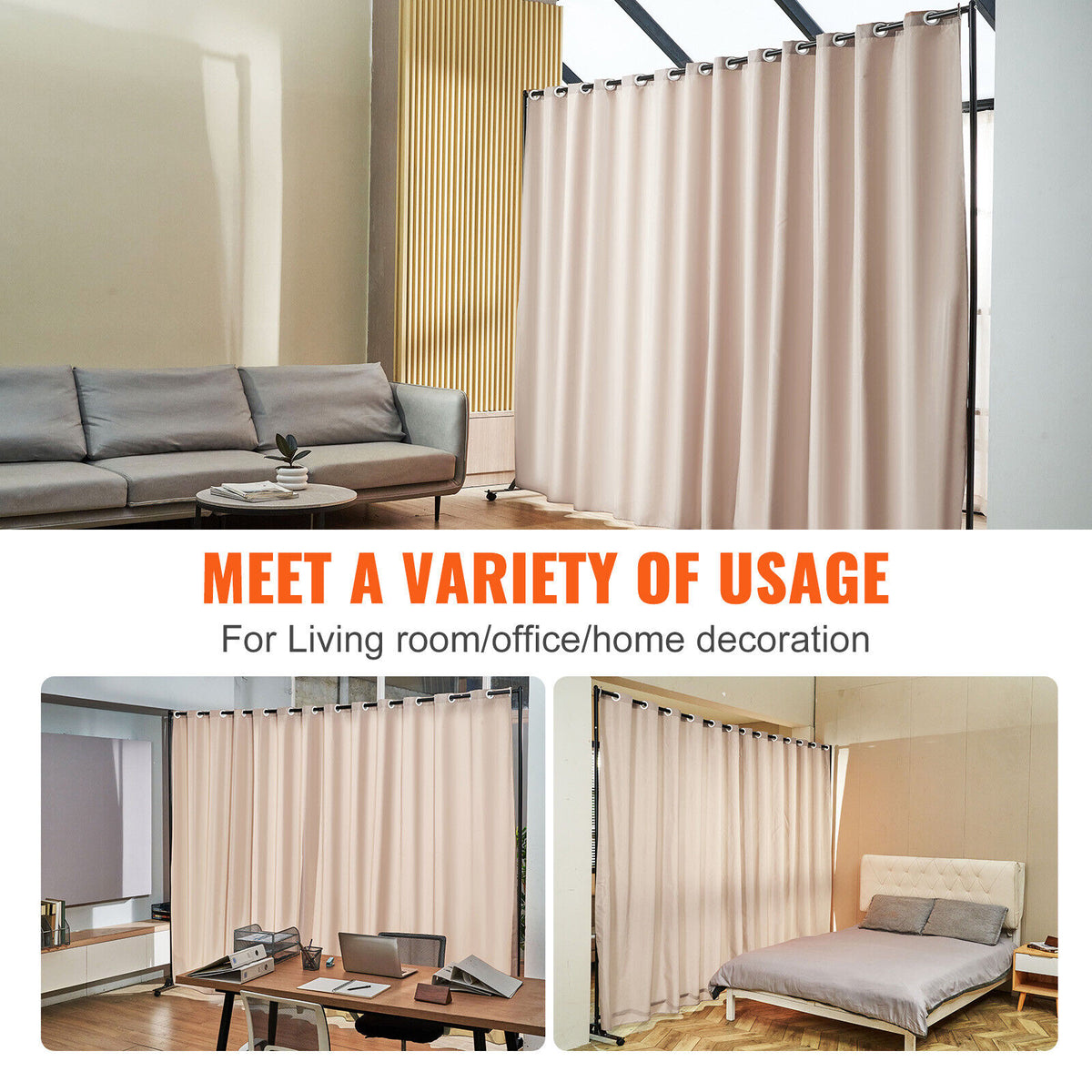 301 × 240 cm Rolling Curtain Room Divider – 2 In-Stock Colours