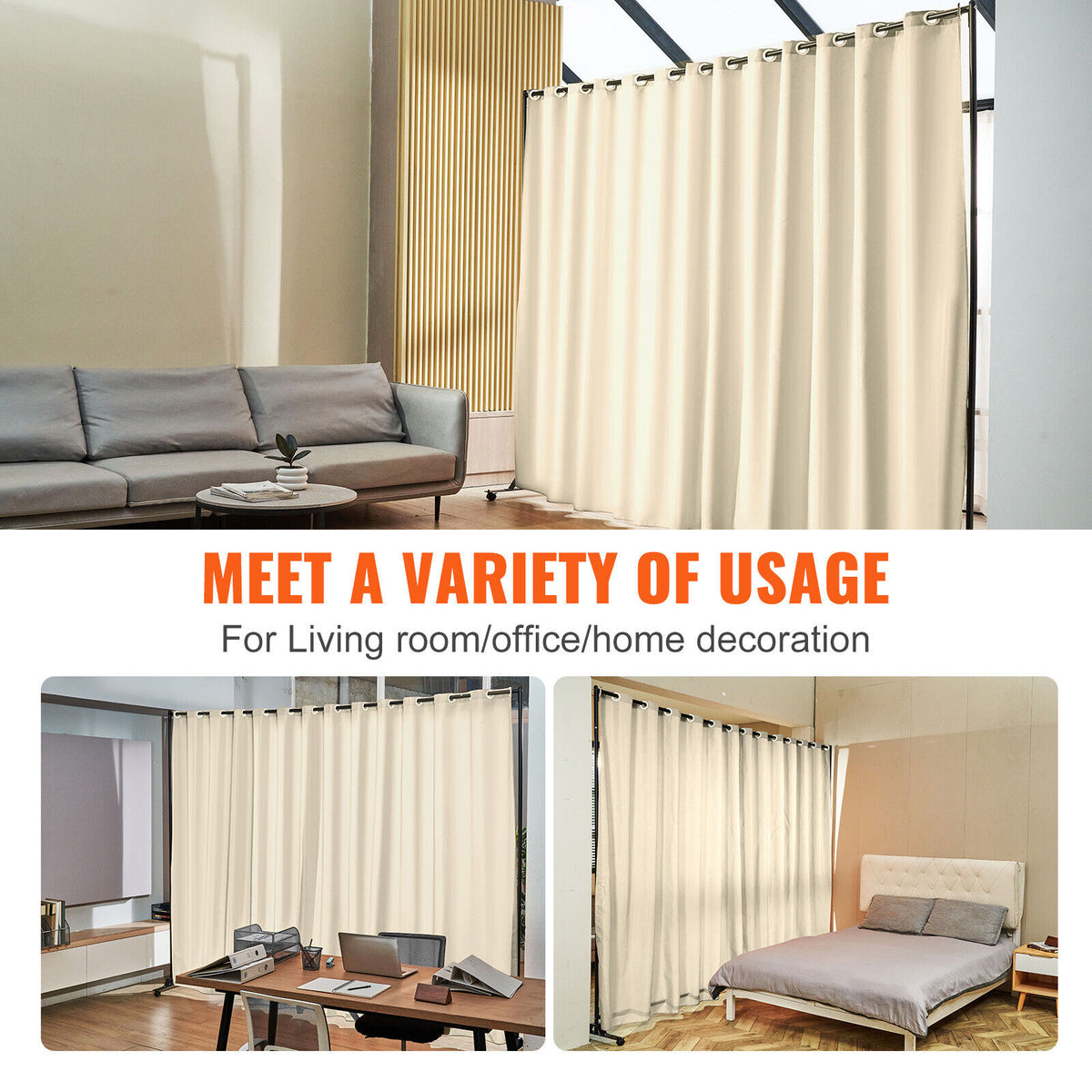 301 × 240 cm Rolling Curtain Room Divider – 2 In-Stock Colours