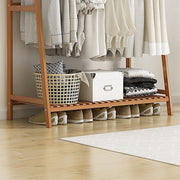 Freestanding Bamboo Garment Rack with Rail, Top Shelf & Shoe Storage