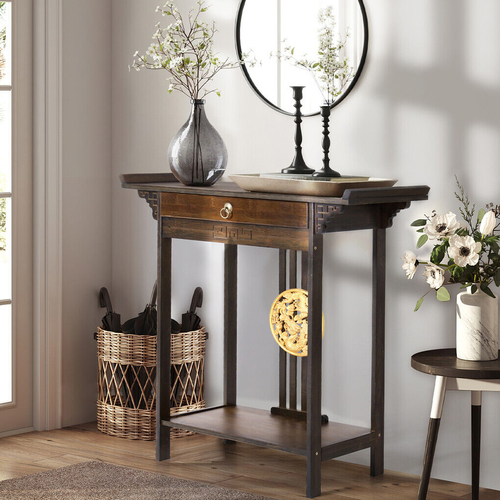 Slim Entryway Console Table with Drawer & Shelf