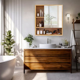 Wall Medicine Cabinet Natural Bamboo Bathroom Vanity Mirror 5 Open Storage Shelf