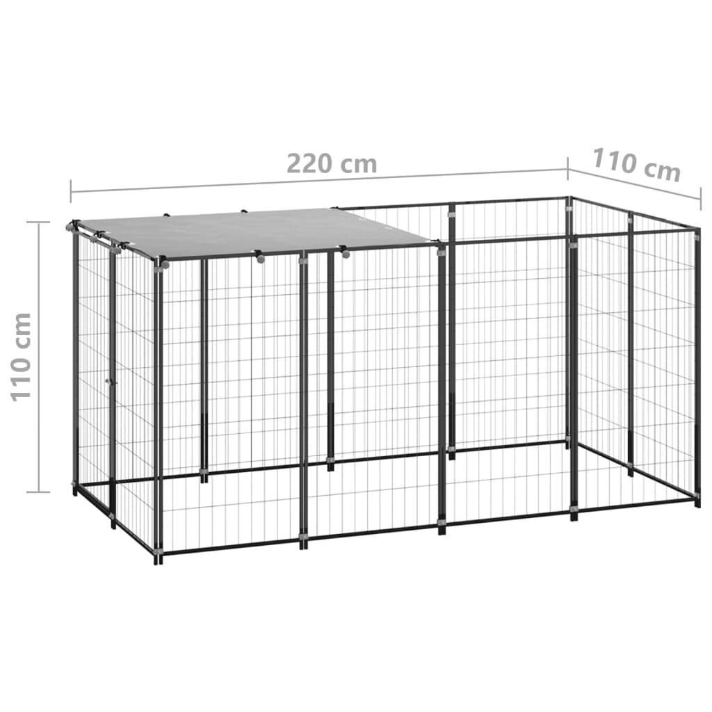 Black Steel Outdoor Dog Kennel Run with Roof