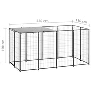 Black Steel Outdoor Dog Kennel Run with Roof