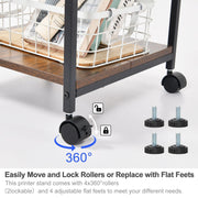 3-Tier Adjustable Rolling Printer Stand