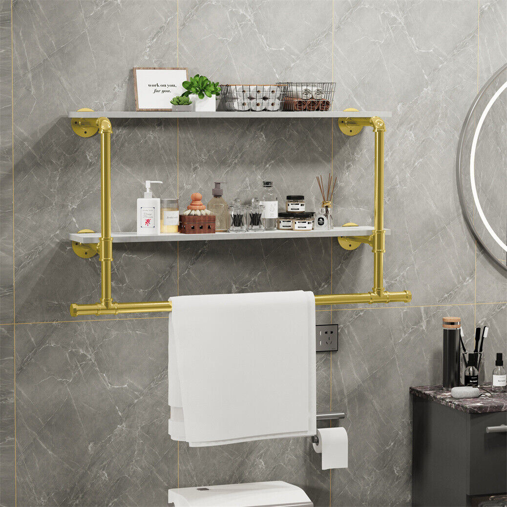 116 cm Wall-Mounted Pipe Garment Rack with 2 Shelves – 2 Finishes