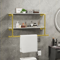 116 cm Wall-Mounted Pipe Garment Rack with 2 Shelves – 2 Finishes