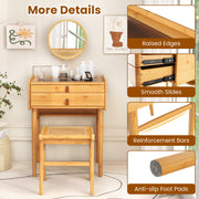 Bamboo Vanity Table with Adjustable Mirror & 2 Drawers