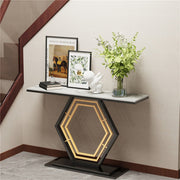 Heavy-Duty Marble-Style Console Table with Geometric Base
