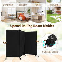 262 × 180 cm 3-Panel Rolling Room Divider – 4 Colours