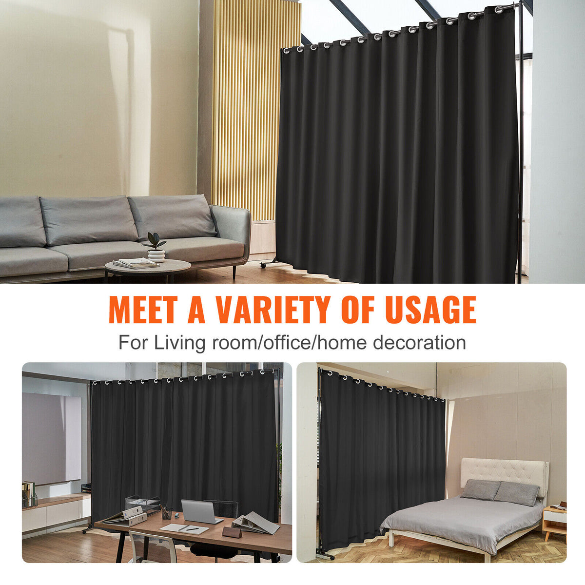 301 × 240 cm Rolling Curtain Room Divider – 2 In-Stock Colours