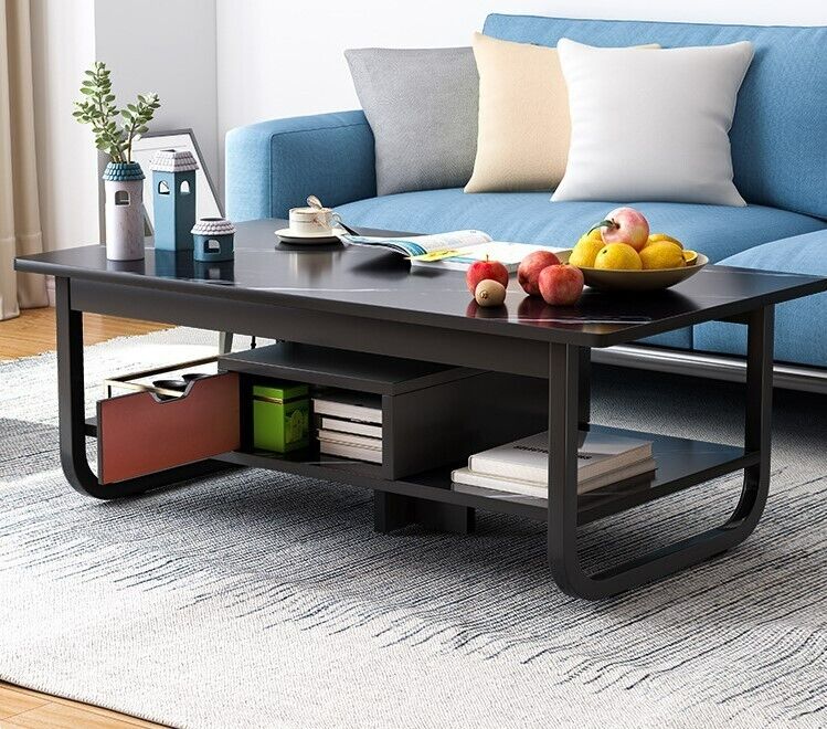 Modern Black Marble-Style Coffee Table