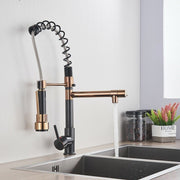 Black & Rose Gold Pull-Out Kitchen Mixer Tap