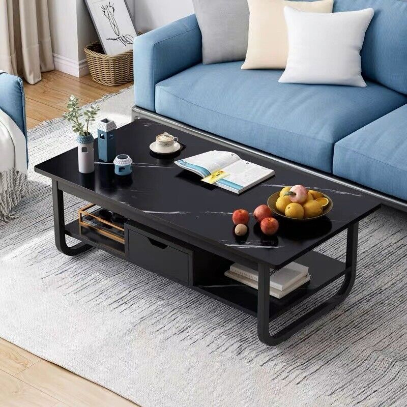 Modern Black Marble-Style Coffee Table