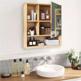 Wall Medicine Cabinet Natural Bamboo Bathroom Vanity Mirror 5 Open Storage Shelf