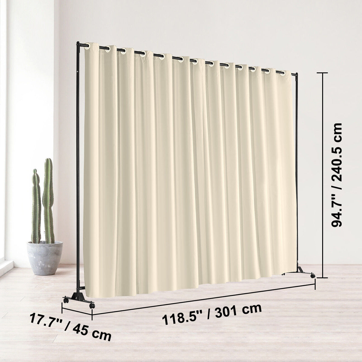 301 × 240 cm Rolling Curtain Room Divider – 2 In-Stock Colours