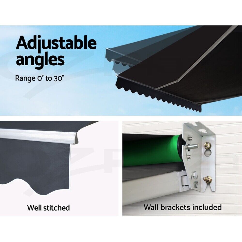 Instahut Folding Arm Outdoor Awning Retractable SunShade Window Canopy Grey