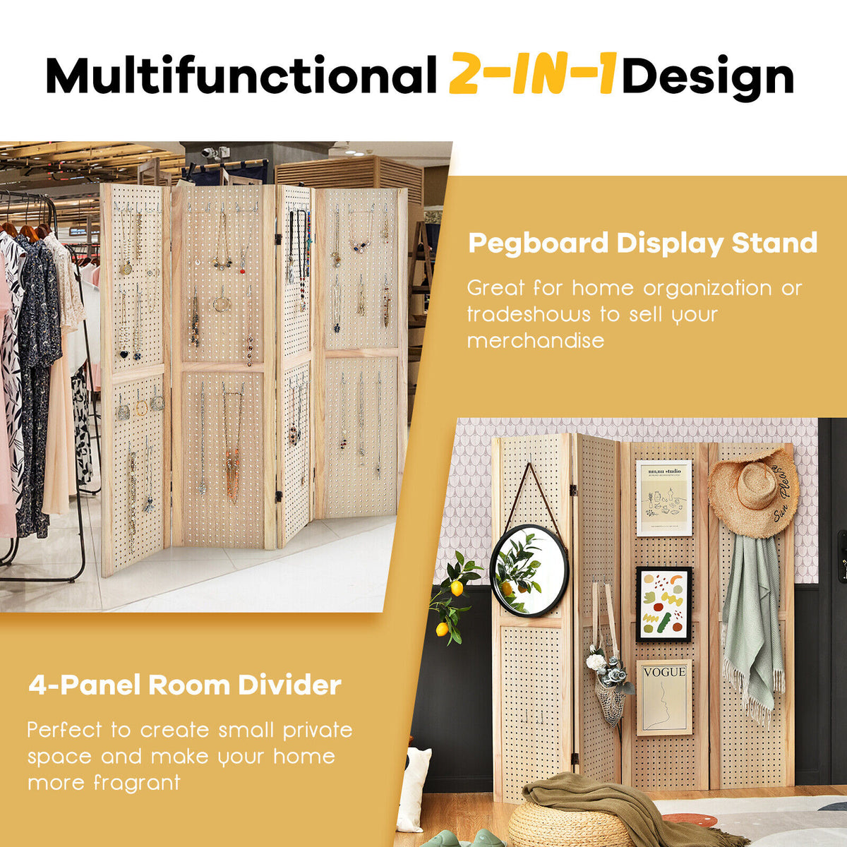 5 ft 4-Panel MDF Pegboard Display Divider