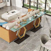 Heavy-Duty Marble-Style Console Table with Geometric Base