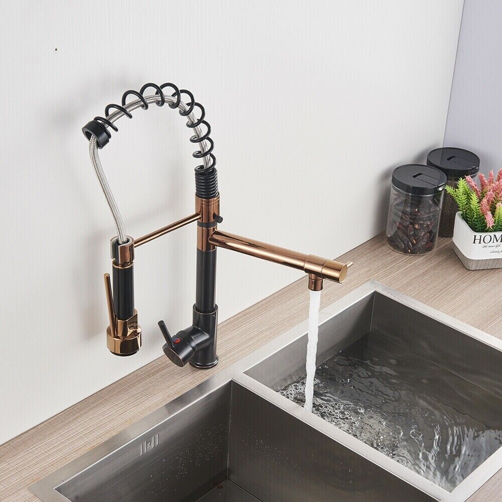Black & Rose Gold Pull-Out Kitchen Mixer Tap